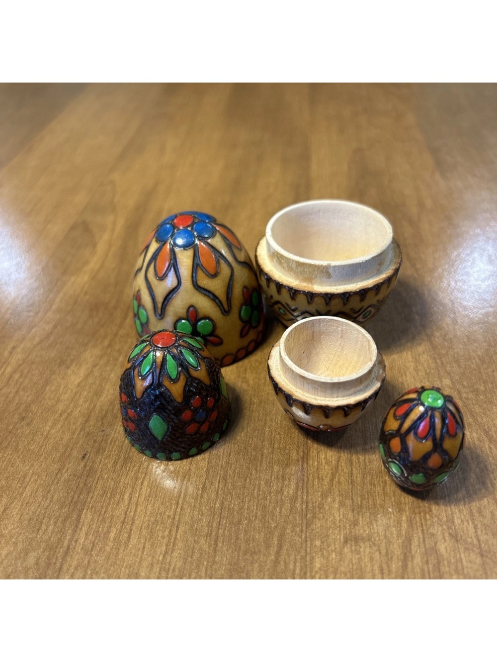 Vintage Pysanky Polish Hand-Painted Decorative Wooden Nesting Eggs